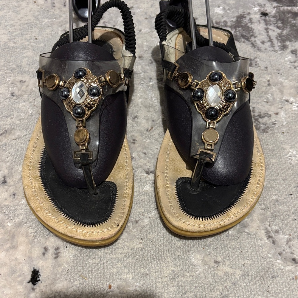 Henry Ferrera Elegant Black and Gold Women's Sandals